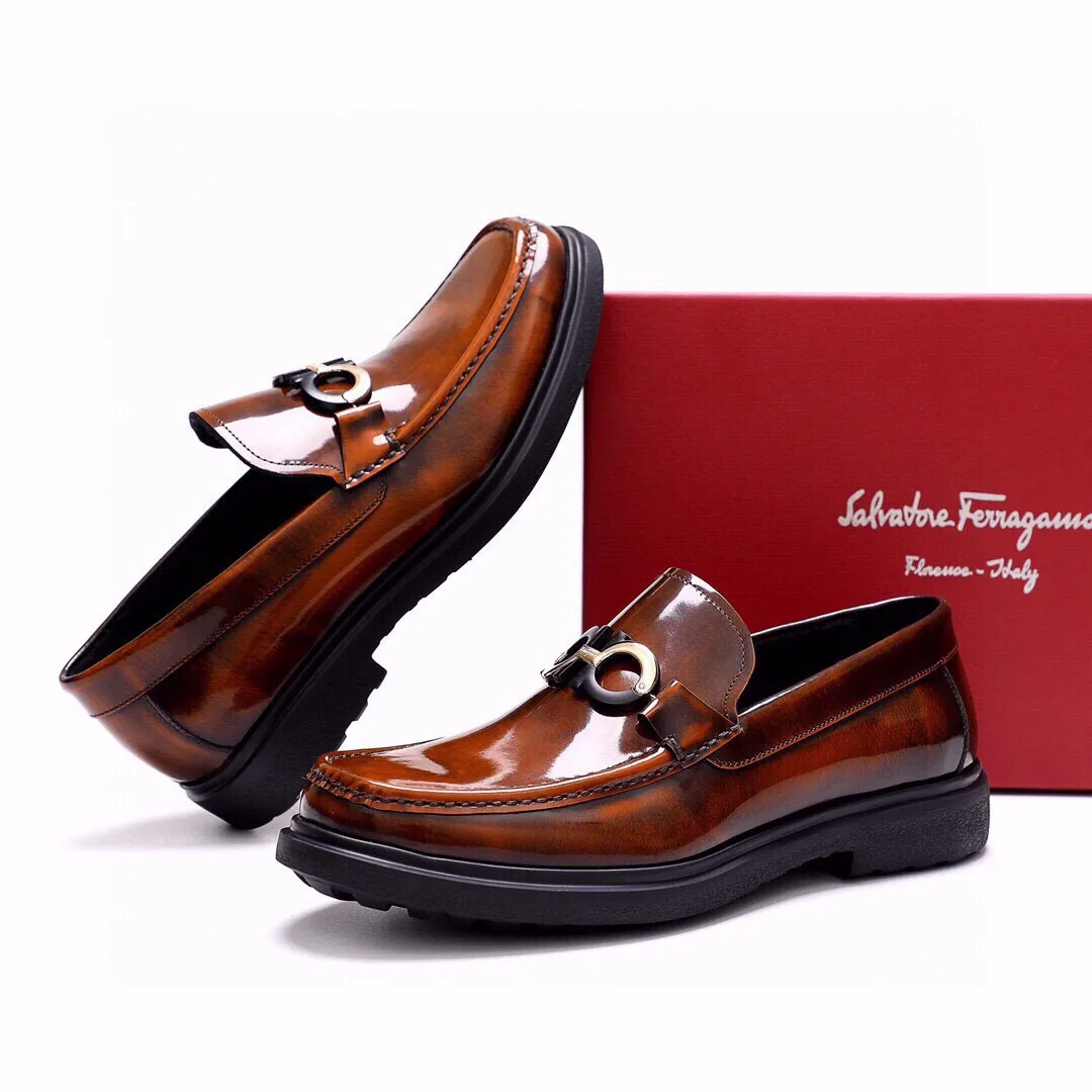 Men's shoes 💰520 💐[Ferragamo/Ferragamo] New 🐲Ferragamo* Ferragamo classic formal leather shoes! It is made of imported first-layer open-edge beaded cowhide leather upper + luxurious hardware buckle, and the inner layer is comfortable first-layer cowhide 🐂 leather lining! Original rubber outsole! Code number 38-44 (45🉑️customized)